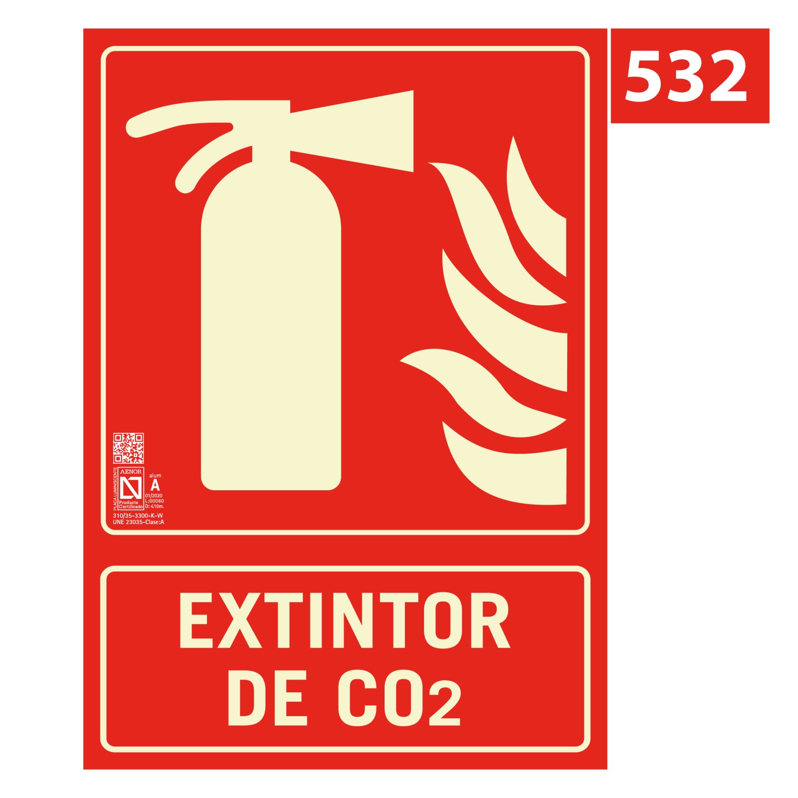 Señal Extintor de CO2 - SEÑALES FOTOLUMINISCENTES - Señales de extinción de  incendios. GRABADOR INGLES - Tienda online