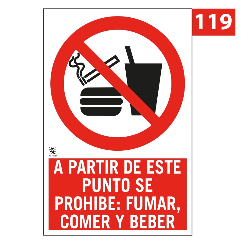 Señal de Prohibido Fumar Comer y Beber 119