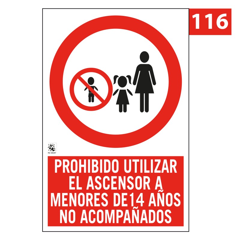 Señal de Prohibido Utilizar el Ascensor a Menores de 14 Años 116